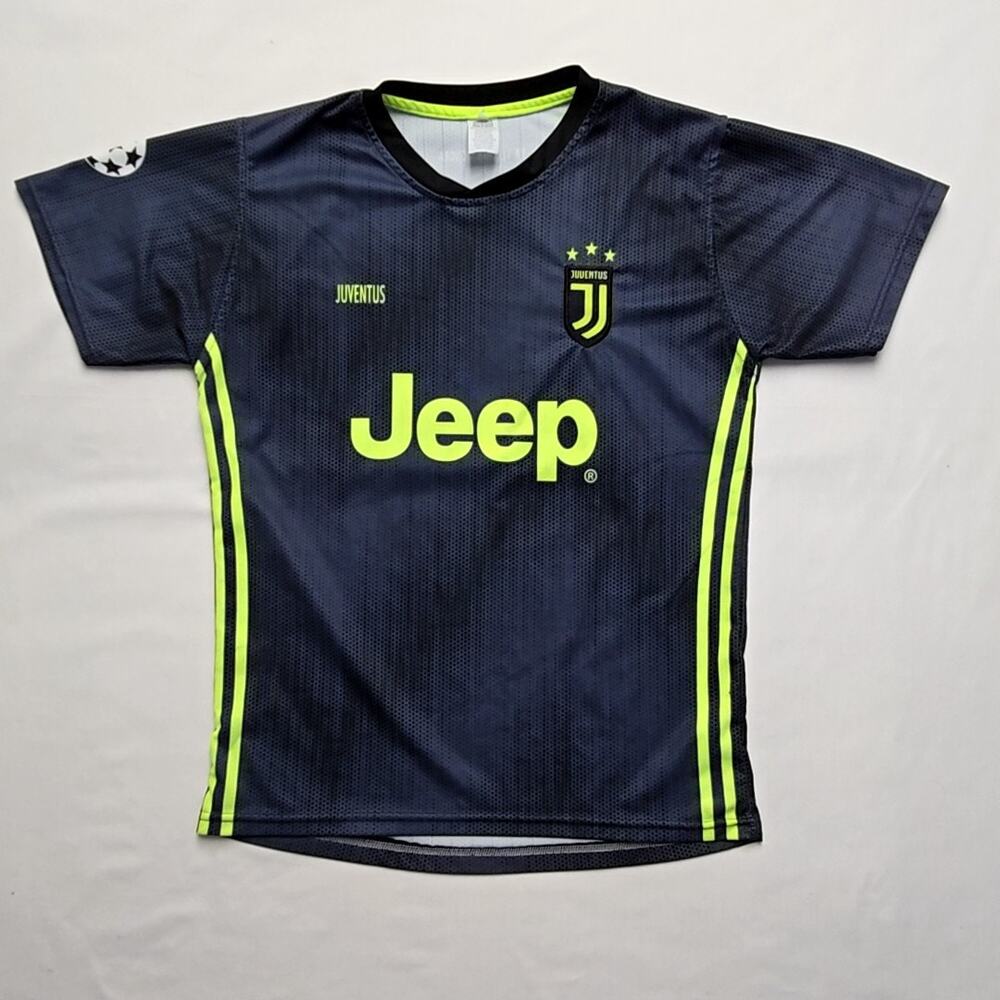 Ronaldo 7 Juventus Soccer Jersey Jeep Logo Black Neon Green Mens M Shirt